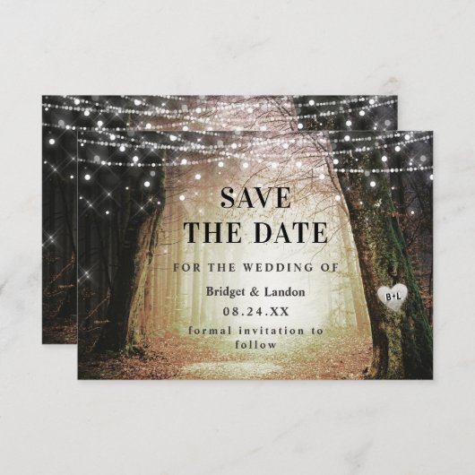 Märchenhafter bezauberter Wald Save the Date Golde (Vorne/Hinten)