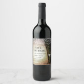 Märchenhafter bezauberter Wald Save the Date Golde Weinetikett (Vorderseite)