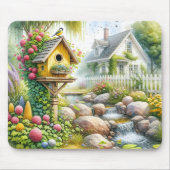 Märchenhafter Cottage-Garten-Vogelhaus-Bach Mousepad (Vorne)