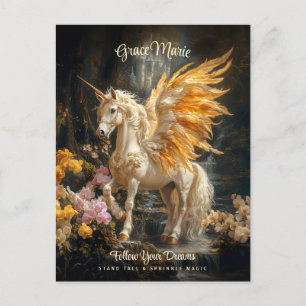 Märchenhafter goldener Wald-Einhorn-Fantasy Postkarte