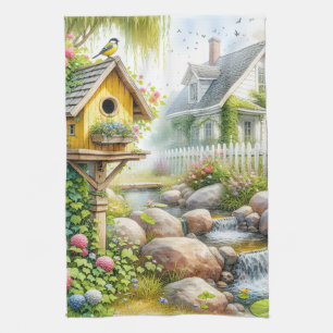 Märchenhafter Landhausgarten-Vogelhaus-Bach Geschirrtuch