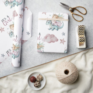 Märchenhafter Träumerischer Drache Rosa Prinzessin Geschenkpapier
