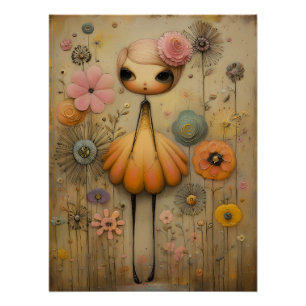 Märchenhaftes Blumenmädchen im Vintage-Stil Poster