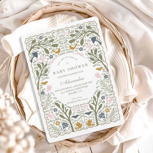 Märchenhaftes botanisches Babyshower Einladung