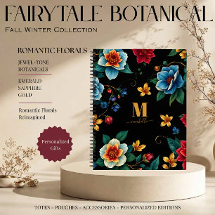 Märchenhaftes Botanisches Muster Monogramm Schrift Notizblock