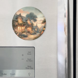 Märchenhaftes Cottage bei Sonnenuntergang mit Rose Magnet