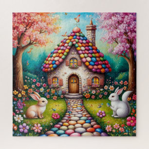Märchenhaftes Cottage mit Kaninchen Puzzle