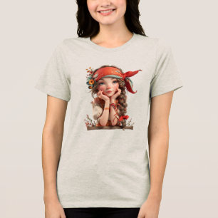 Märchenhaftes Cottagecore-Mädchen mit Blumen und r Tri-Blend Shirt