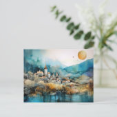 Märchenhaftes Dorf Wasserfarben Postkarte (Stehend Vorderseite)