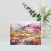 Märchenhaftes Dorf Wasserfarben Postkarte (Stehend Vorderseite)