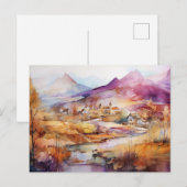 Märchenhaftes Dorf Wasserfarben Postkarte (Vorne/Hinten)