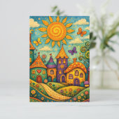 Märchenhaftes Feendorf Farbige Leinwandkunst Dankeskarte (Stehend Vorderseite)