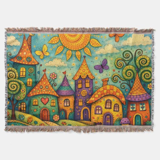 Märchenhaftes Feendorf Farbige Leinwandkunst Decke (Vorderseite)