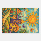 Märchenhaftes Feendorf Farbige Leinwandkunst Geschenkpapier Set (Vorderseite)