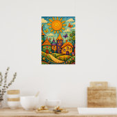 Märchenhaftes Feendorf - Farbige Leinwandkunst Poster (Küche)