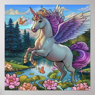 Märchenhaftes Königreich des magischen Einhorns Pe Poster