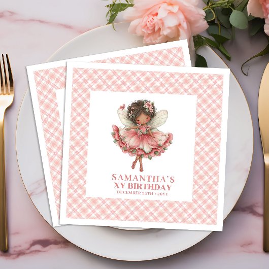 Märchenhaftes Mädchen Geburtstag Pastell Rosa Blum Serviette