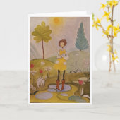 Märchenhaftes Mädchen mit Hund Gemälde Karte (Gelbe Blume)