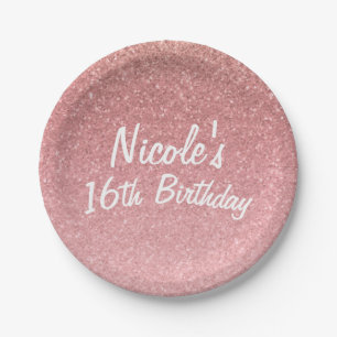 Märchenhaftes Pink Glitter Sweet 16 Geburtstagsfei Pappteller