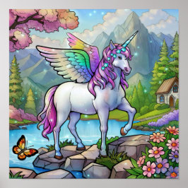 Märchenhaftes Regenbogen-Einhorn-Pegasus-Königreic Poster