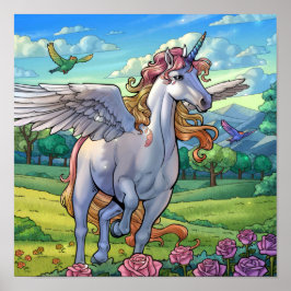 Märchenhaftes Regenbogen-Einhorn-Pegasus-Königreic Poster