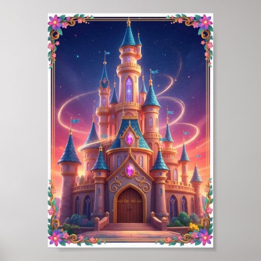 Märchenhaftes Regenbogen-Schloss Magisches Fantasy Poster (Vorne)