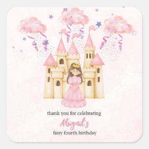 Märchenhaftes Rosa Schloss Prinzessin Geburtstag f Quadratischer Aufkleber