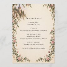 Märchenhaftes Schloss Rosenhochzeit Menükarte