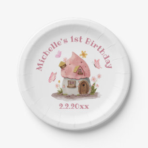 Märchenhaus 1. Geburtstag pink niedlich chic Pappteller