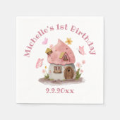 Märchenhaus 1. Geburtstag pink niedlich Serviette (Vorderseite)
