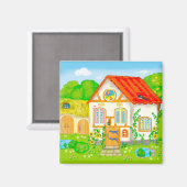 Märchenhaus mit rotem Cartoon und Patio Magnet (Vorderseite/Rückseite)