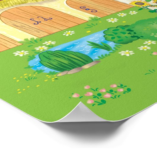 Märchenhaus mit rotem Cartoon und Patio Poster (Ecke)