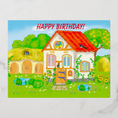 Märchenhaus mit rotem Dachgarten Folien Feiertagspostkarte (Vorderseite)