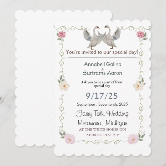 Märchenhochzeit Einladung (Vorne/Hinten)