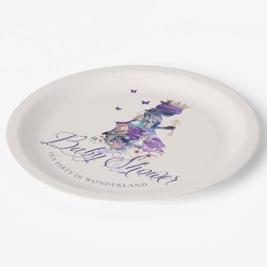 Märchenhof Babydusche Party im Wunderland Pappteller (Schrägansicht)