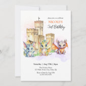 Märchenhof Niedlich Baby Dragons Burg Geburtstag Einladung (Vorderseite)