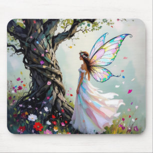Märcheninspirierte Fee und fantastischer Baum Mousepad