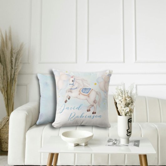 Märchenjunge Pony Blue Ballons Stars Kissen