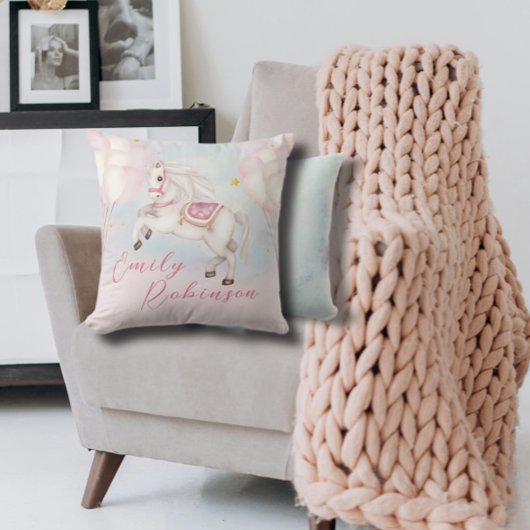 Märchenjunge Pony Rosa Ballons Stars Kissen