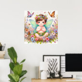 Märchenjunge und pastellfarbene Blume Aquarell Poster (Heimbüro)
