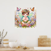 Märchenjunge und pastellfarbene Blume Aquarell Poster (Küche)