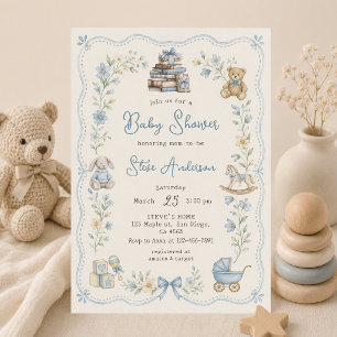 Märchenkinderzimmer Blaue Florale Babyparty Einladung