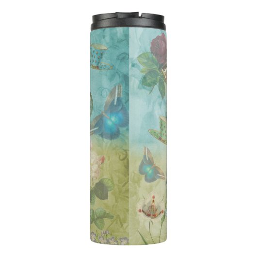 Märchenland - Alice im Wunderland-Collage Thermosbecher (Rückseite)