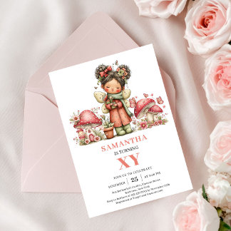 Märchenland Fee 3. Geburtstag Rosa Blumen Einladun Einladung