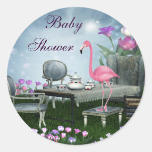 Märchenland-Flamingo-Babyparty-Aufkleber Runder Aufkleber