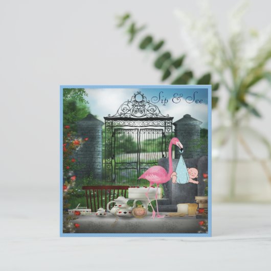 Märchenland-Flamingo-Schlückchen u. sehen Einladung (Stehend Vorderseite)