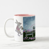 Märchenland-Flamingo-u. Cheshire-Katzen-Tee-Party Zweifarbige Tasse (Links)