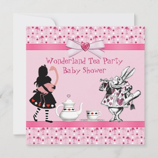 Märchenland-Tee-Party-Rosa-Flamingo-Baby-Dusche Einladung (Vorderseite)