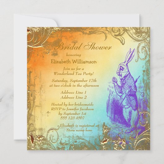 Märchenland-weißes Kaninchen-Brautparty-Tee-Party Einladung (Rückseite)