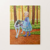 Märchenmädchen mit Hund im Wald Puzzle (Vertikal)